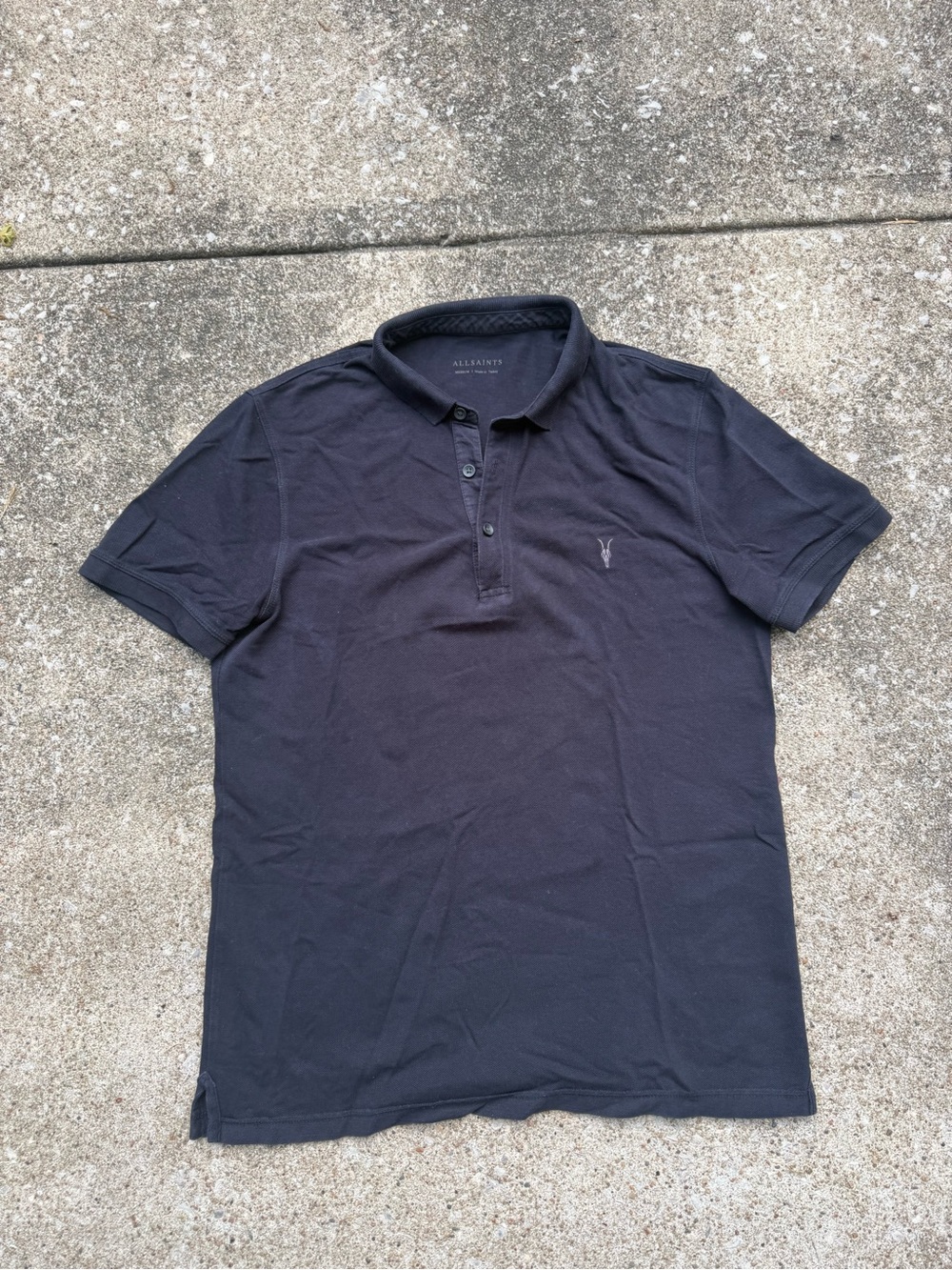 All Saints Faded Vidal Jet Black Short Sleeve Polo